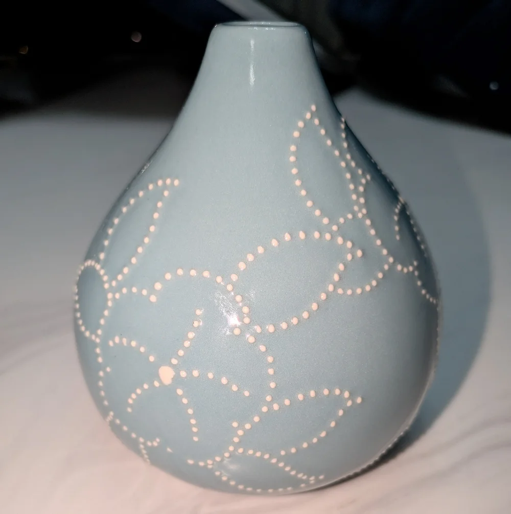 Crate and Barrel Stitch Flower Ceramic Vase Turquoise 4